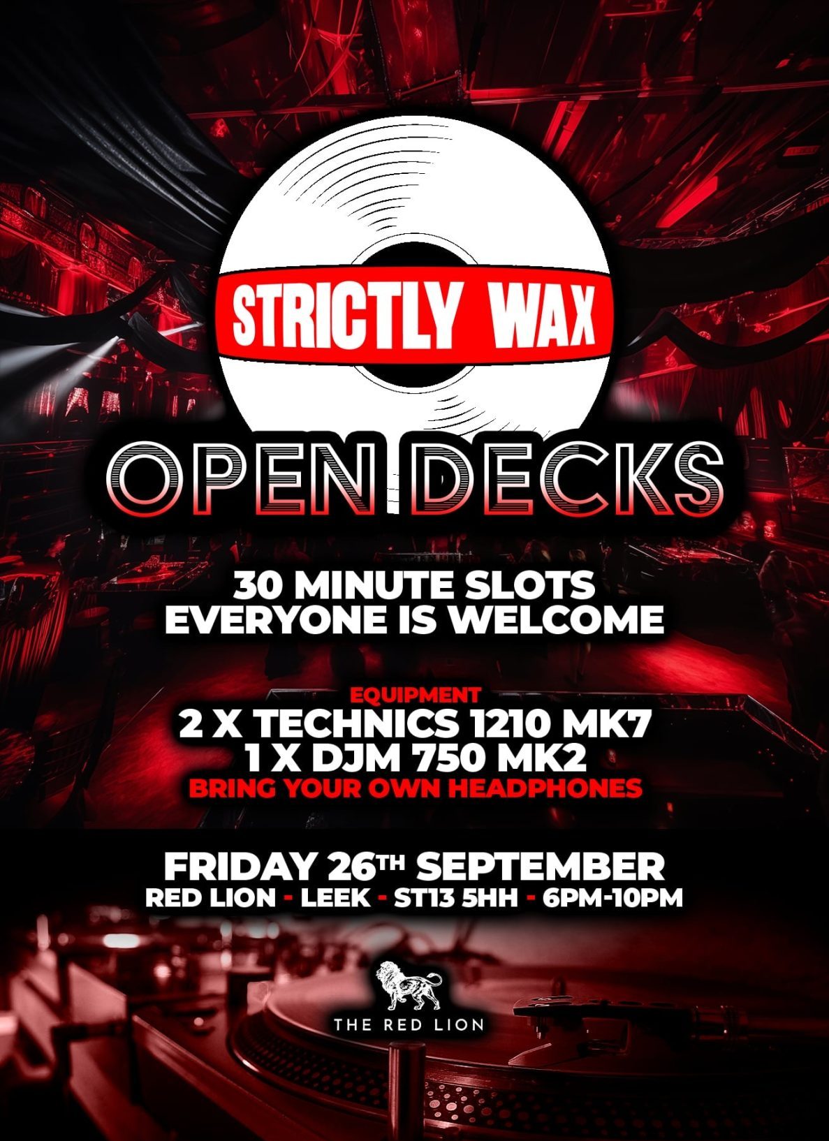 The Red Lion, Leek, Open Vinyl Deck Night on 26th September, 2025